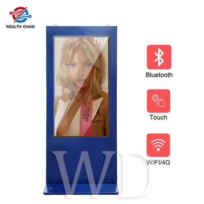 Marineblauwe Openluchtlcd Digitale Signage Totem WIFI 2.4G Bluetooth 5,0 Regelbare het Schermhelderheid